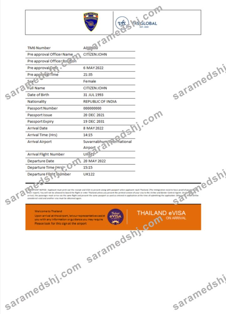 Thailand e-visa in Word and PDF template
